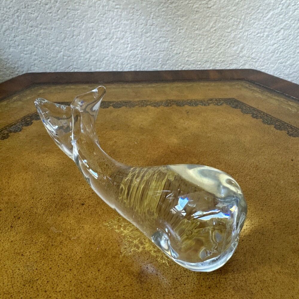 Fenton Clear Art Glass Whale Paperweight Figurine Figure Mammal Animal Vintage‎